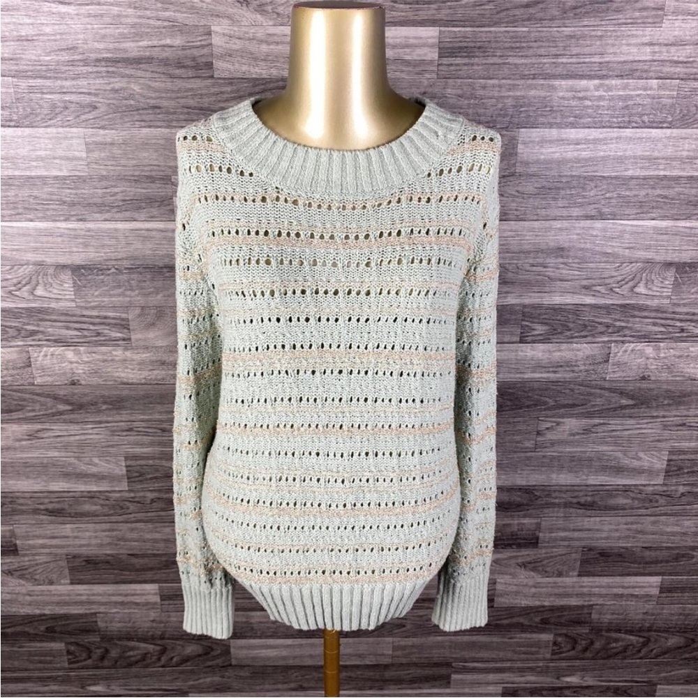 LOFT Crewneck Green Gold Metallic Knit Sweater Women's Size Large NWT